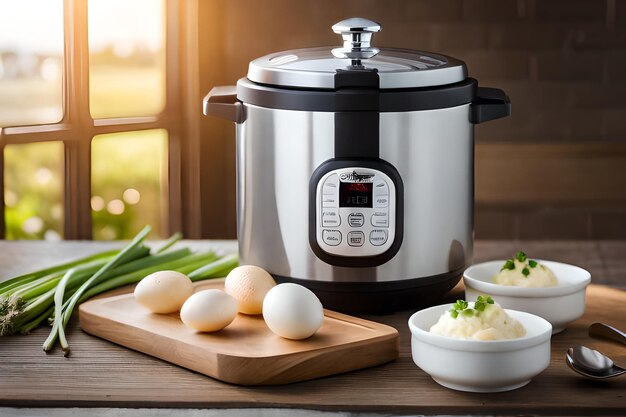 a pot of eggs with the timer on it