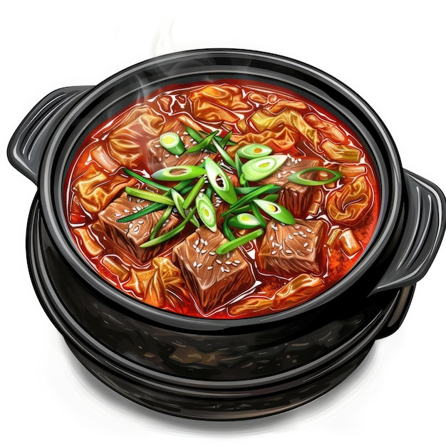 горшок с едой с красным соусом
