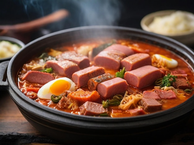 Photo a pot of food that has the word sushi on it