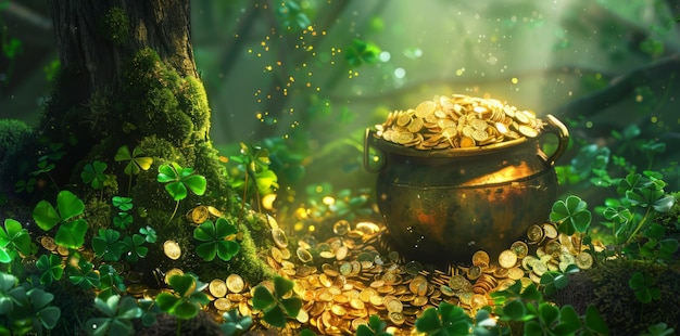 Pot of Gold Coins in the Forest