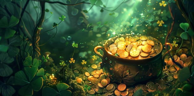 Pot of Gold Coins in Forest