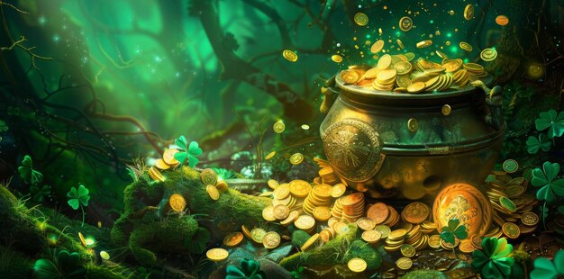 Pot of Gold Coins in Forest