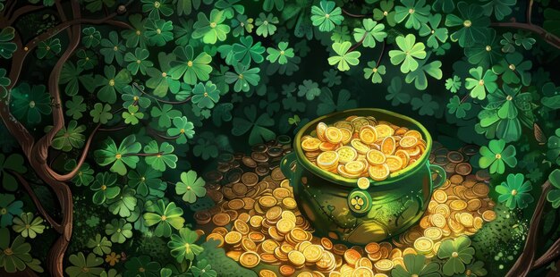 Pot of Gold Coins in Forest