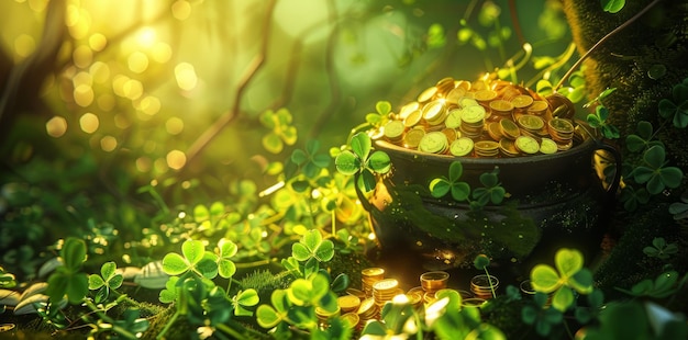 Pot of Gold Coins in Grass