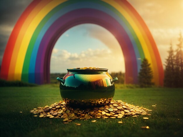 Photo a pot of gold at the end of the rainbow