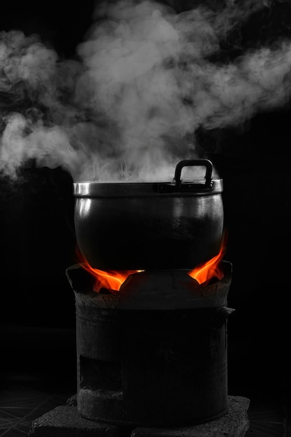 Pot is boiling on stove of thai style