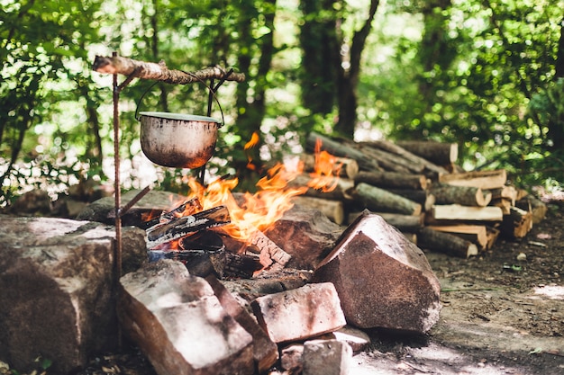 Boiling Water In Traditional Old Pot On Charcoal Stove Brazier Stock Photo,  Picture and Royalty Free Image. Image 38642693.