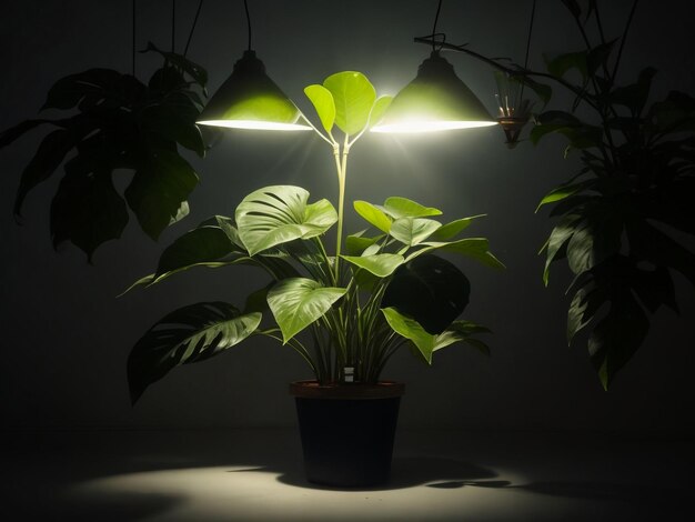 Foto la luce del vaso dal soffitto illumina la pianta