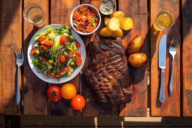 Pot Roast Meltingly Tender met soda voor de lunch op de houten tafel met buitenopstelling