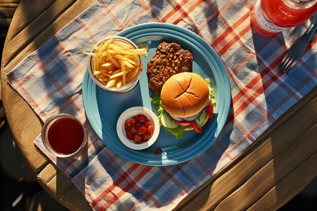 Photo pot roast meltingly tender with soda for lunch on the wooden table with outdoor set up