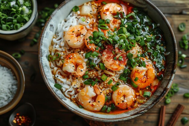 a pot of shrimp with shrimp and shrimp on top of it