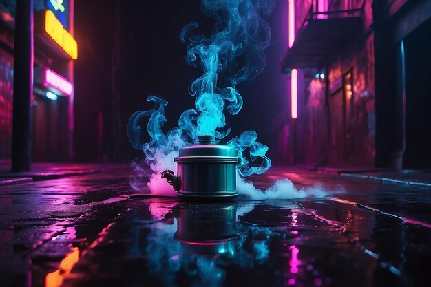 Photo a pot of smoke sits on a wet street