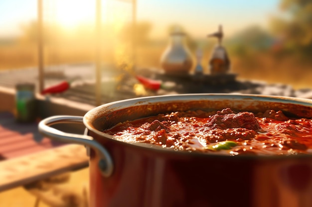 Photo a pot of spicy texasstyle chili