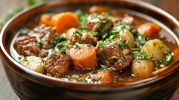 Photo a pot of stew with carrots potatoes and carrots