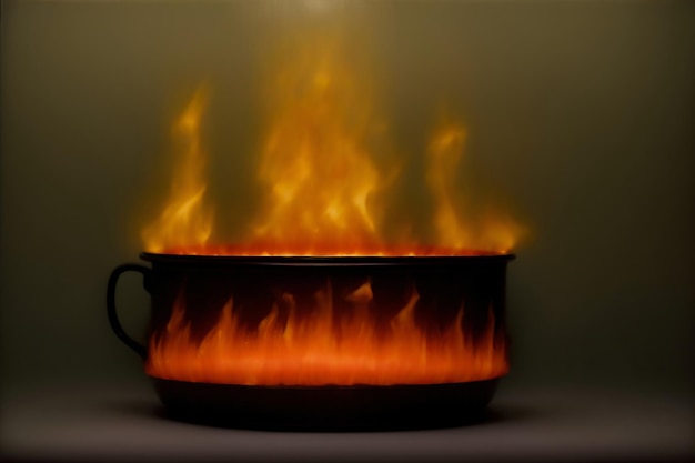 A Pot That Is On Fire On A Table