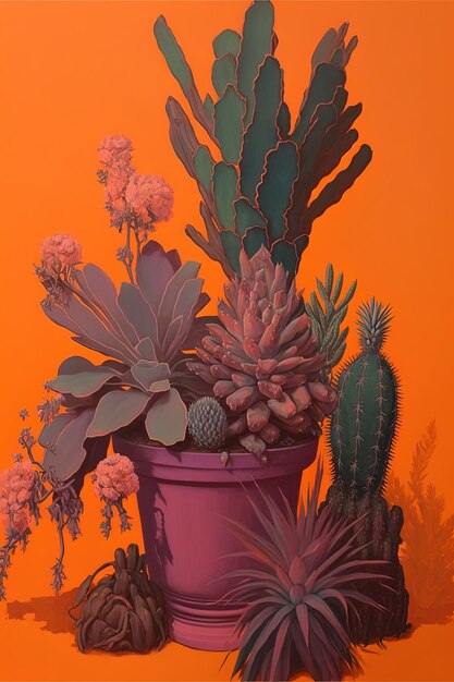 Photo a pot with cactus and cactus on it