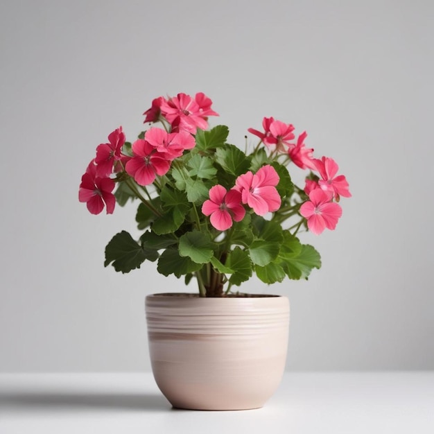 Photo a pot with pink flowers on it that is white