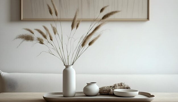 Фото Горшок с пшеницей, современный дизайн интерьера, растение в горшке, 3d визуализация, с местом для надписи