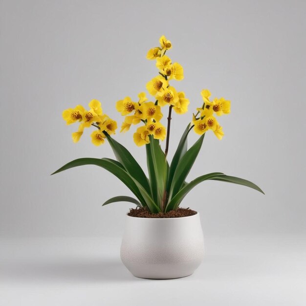 a pot of yellow flowers with the word  i  on it