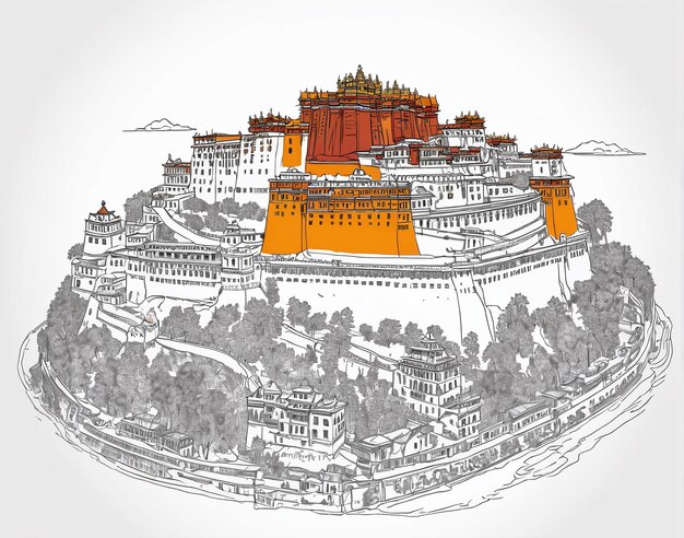 Photo the potalaa palace in kathmandu nepal hand drawn sketch illustration