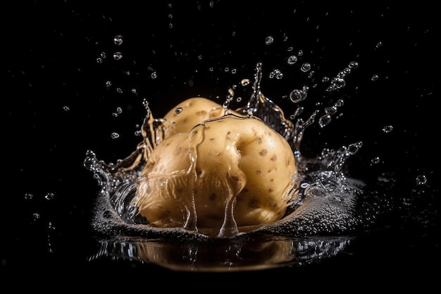 Potato on black background