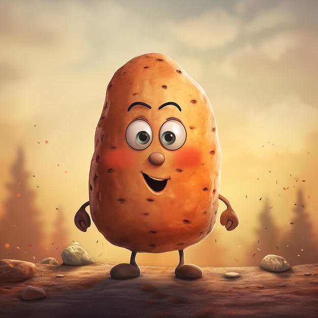 Photo potato cartoon kids character potato 3d potato vector potato cartoon funny