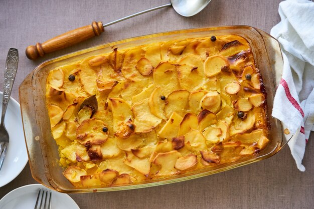 Potato casserole in a glass form