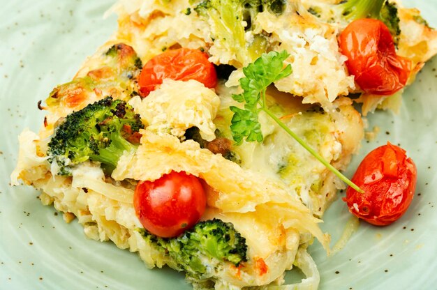 Potato Casserole with Broccoli and Tomatoes