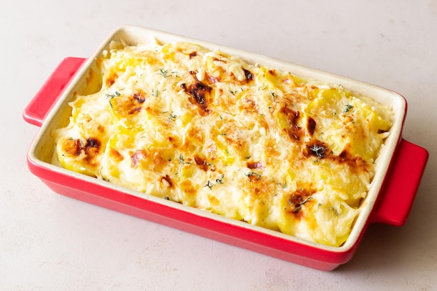 Potato casserole with cheese and cream Vegetarian food French food Gratin dauphinois