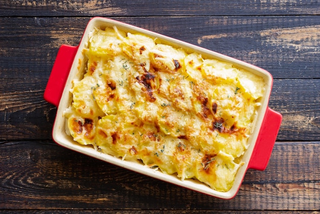 Potato casserole with cheese and cream Vegetarian food French food Gratin dauphinois