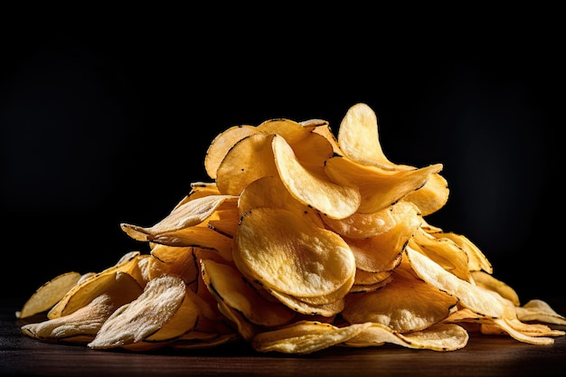 Potato Chips On Black Background