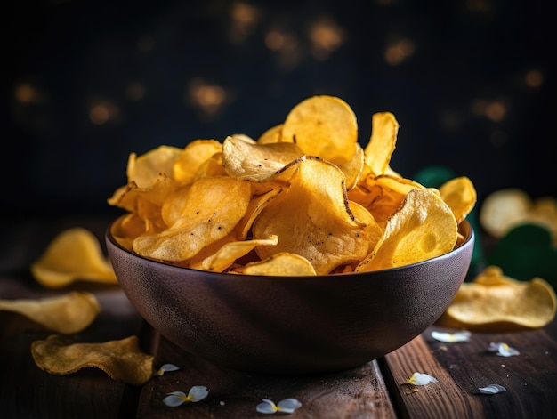 Potato Chips on dark background generative AI