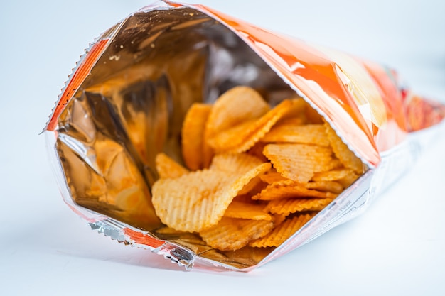 Potato chips delicious BBQ seasoning spicy for crips thin slice deep fried snack fast food