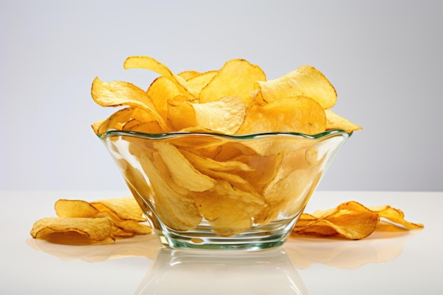 Potato chips in a glass bowl on the table
