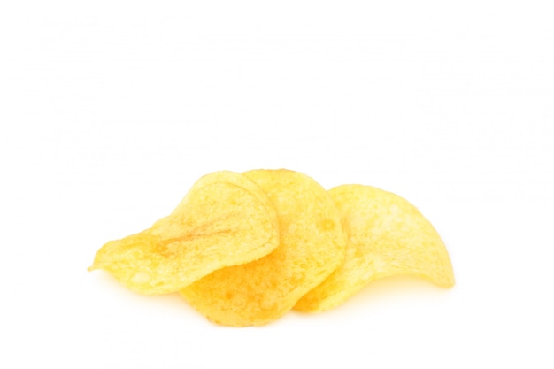 Potato chips isolated on white wall, cut out