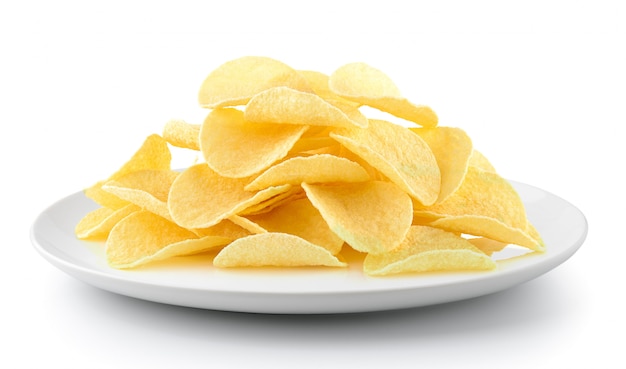 Potato chips in a plate isolated