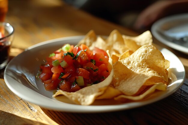 Foto patatine fritte e salsa su un piatto bianco