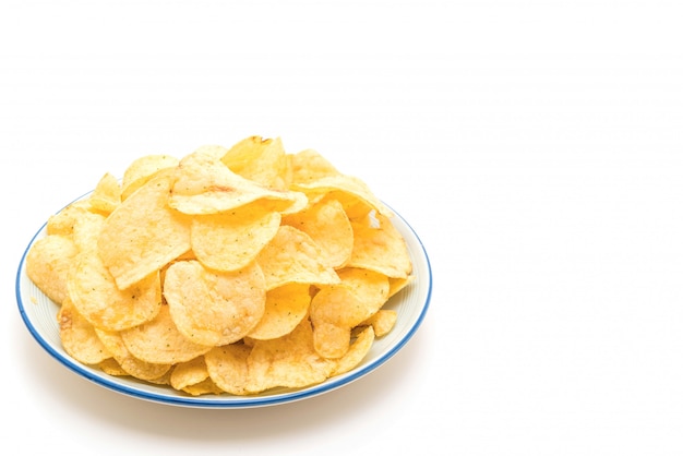 potato chips on white background