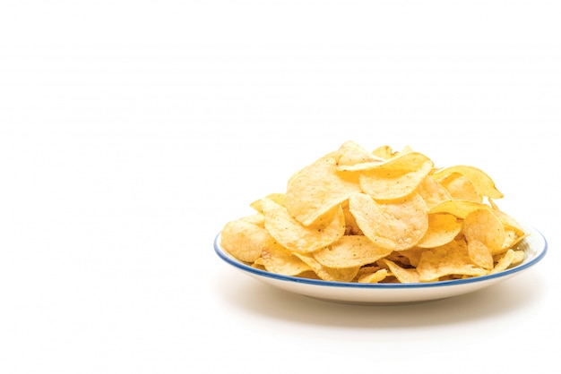 potato chips on white background