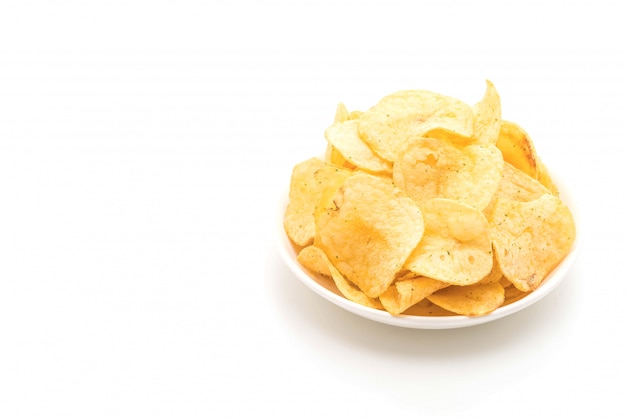 Photo potato chips on white background