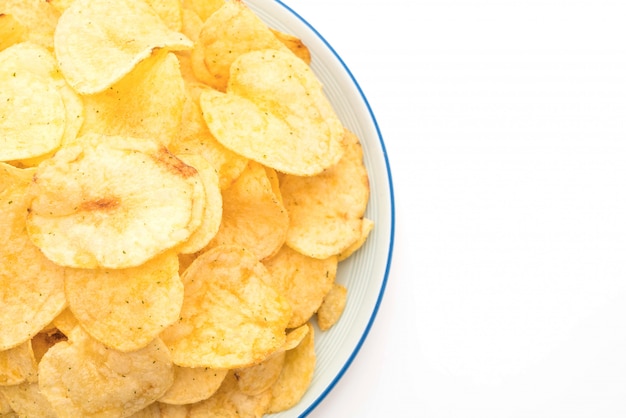 potato chips on white background