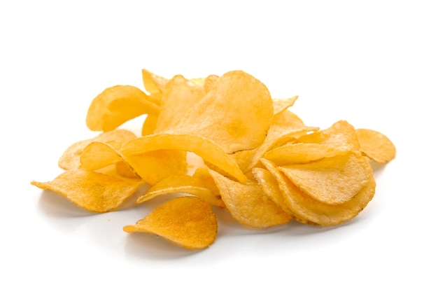 Potato chips on white background