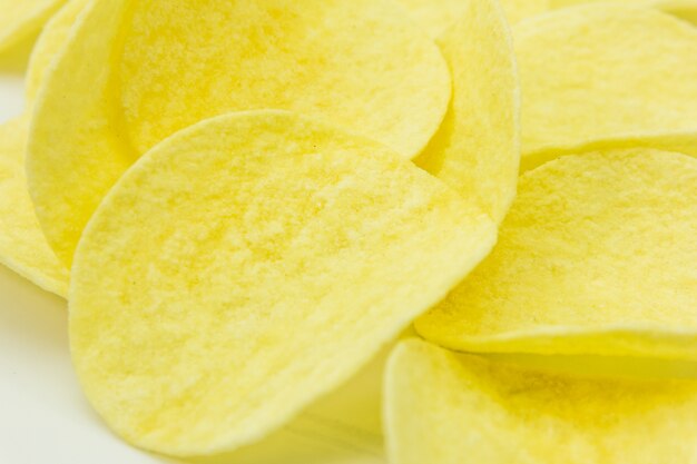 Potato chips on a white background