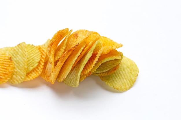 Potato chips on white background