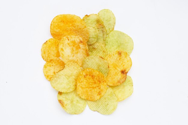 Photo potato chips on white background