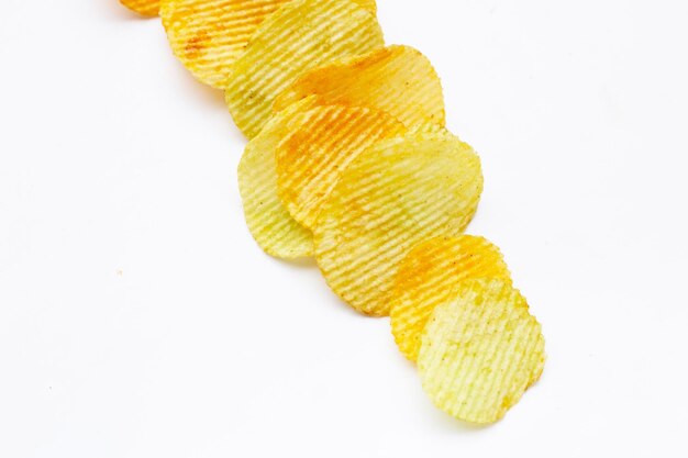 Photo potato chips on white background