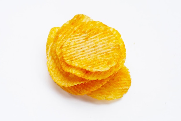 Photo potato chips on white background