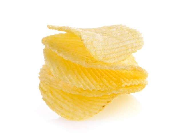 Potato chips on white background