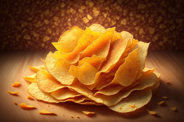 Potato chips with cheddar rustic background