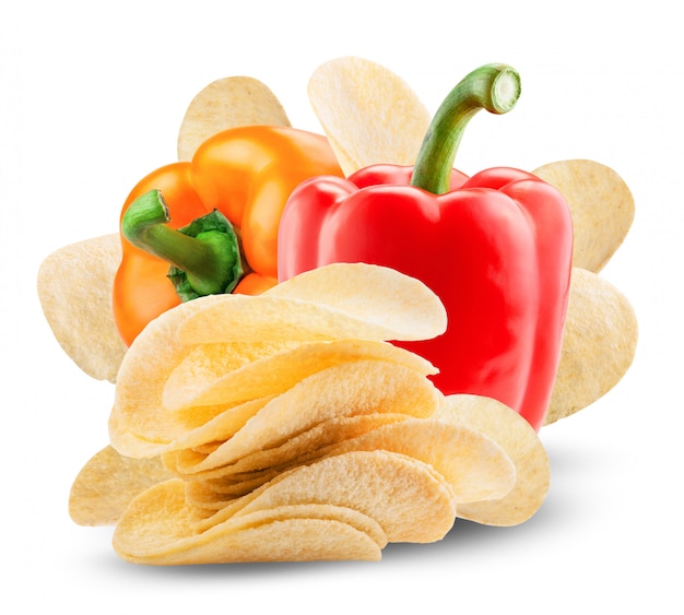 Potato chips with pepper isolated on white